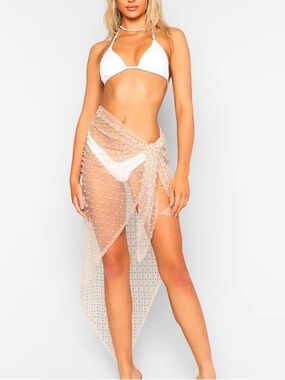 BEACH BUNNY Pearl Mesh Tulle Sarong Cover Up